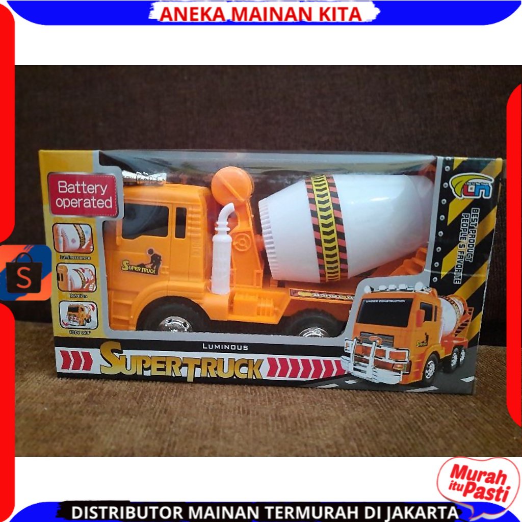 Mainan Mobil Konstruksi Sement  Mixer berlampu dan suara New