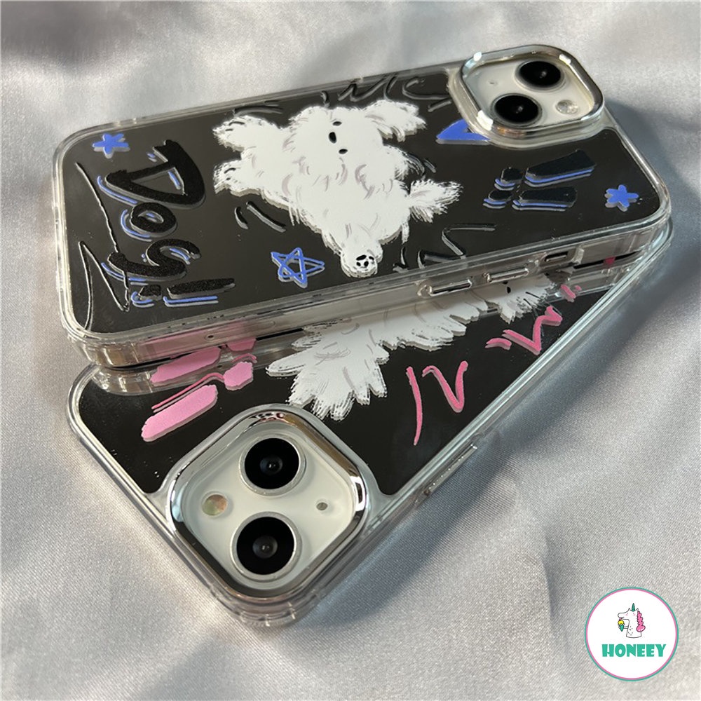 IPHONE Case Kucing Anjing Garis Fashion Untuk Iphone11 12 13 14 Pro Max12 14 Pro Make Up Cermin Lembut Lensa Metal Shockproof Penutup Belakang