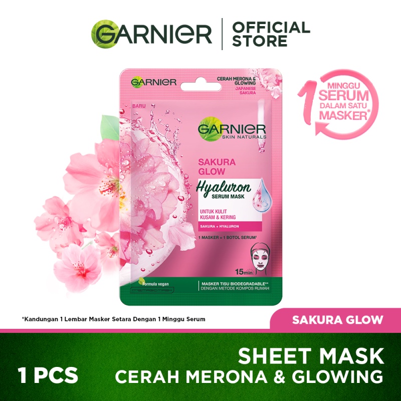 GARNIER Serum Sheet Mask Hyaluron Hydra Bomb Masker Wajah Sakura Glow Skin Care 28gr - Radiance Glow