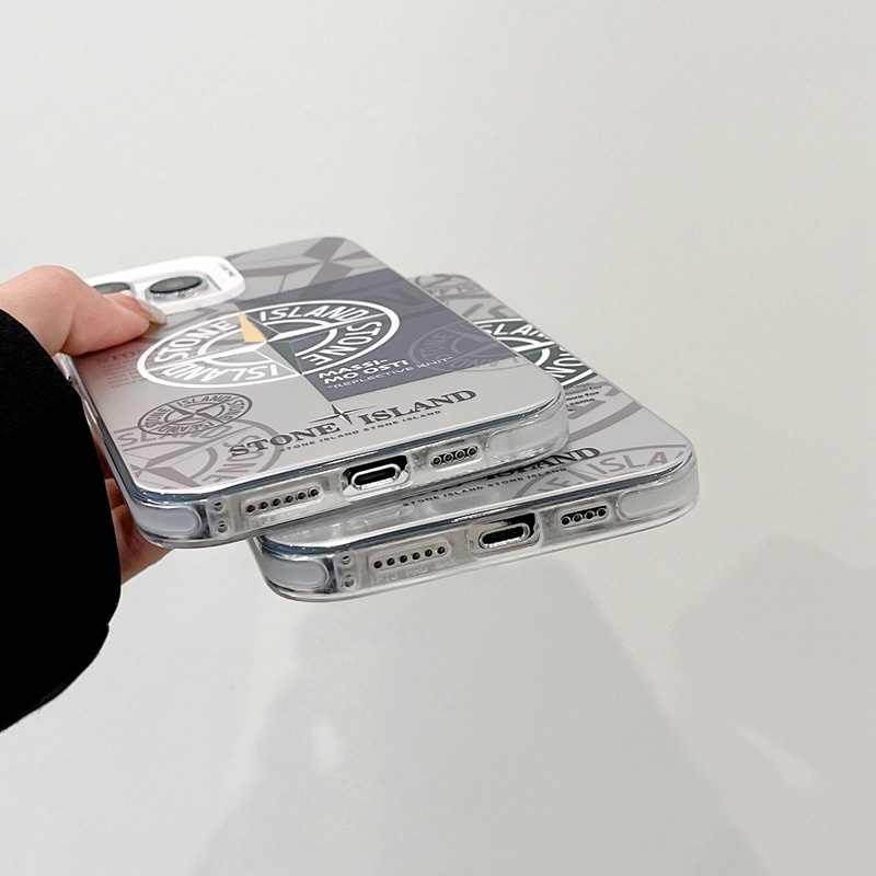 Fashion Silver Stone Island Soft Case HP iP iPhone 14 13 12 Pro Max 11 Matte FTD Casing Apple