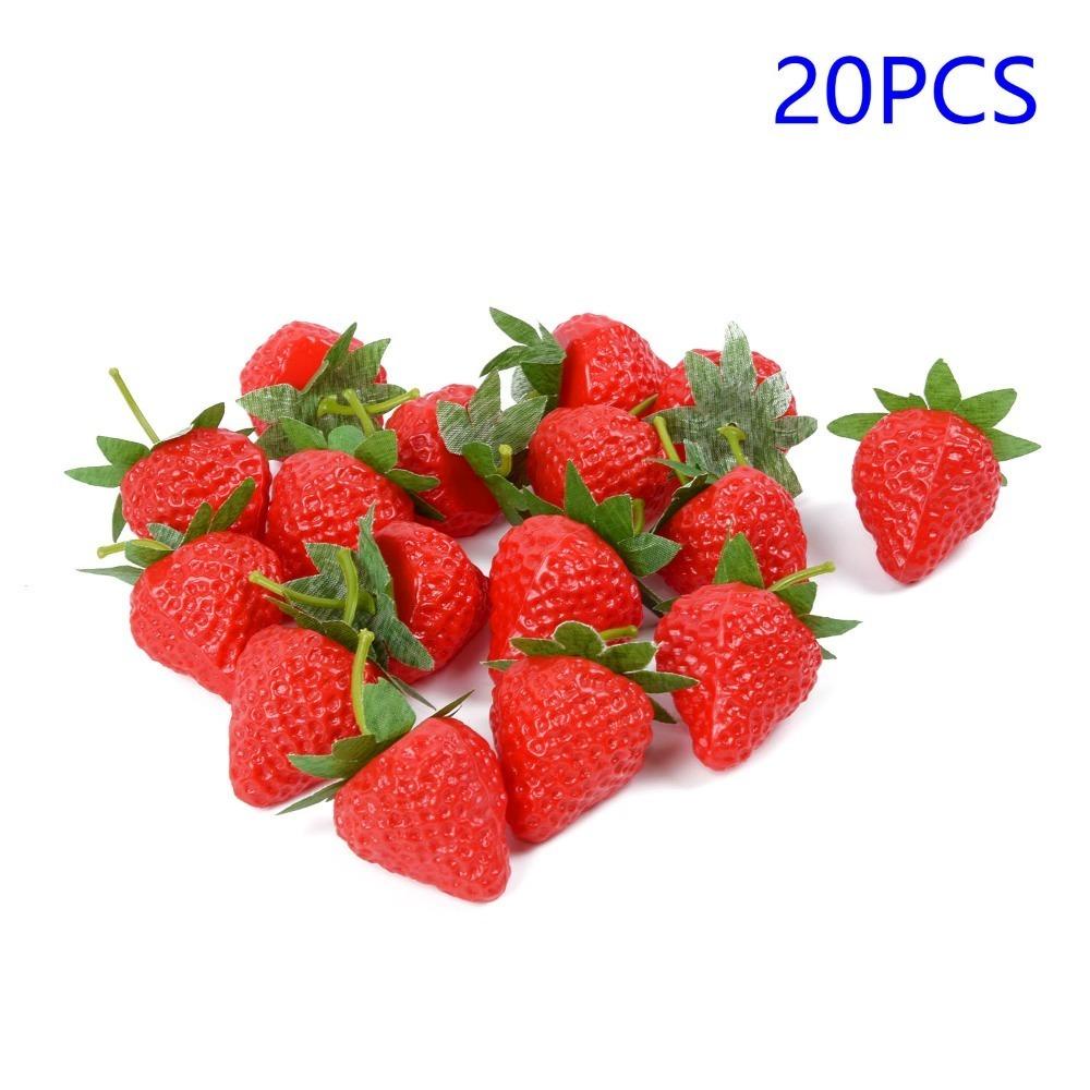 R-FLOWER 20pcs Artificial Strawberry Plastik Dekorasi Pernikahan Natal Mainan Anak