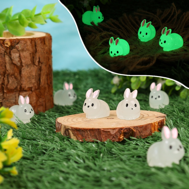 [Unggulan] Ornamen Resin Kelinci Mini Bercahaya Dalam Gelap Miniatur Taman Pot Boneka Patung Kreatif Lanskap Mikro Patung Hewan Mobil Dekorasi Rumah