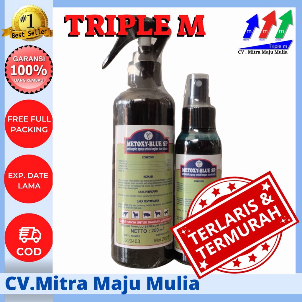 Metoxy Blue 110 ml dan 250 ml - Antiseptik Spray Luka &amp; Penyakit Mulut Kuku / PMK TRIPLE M