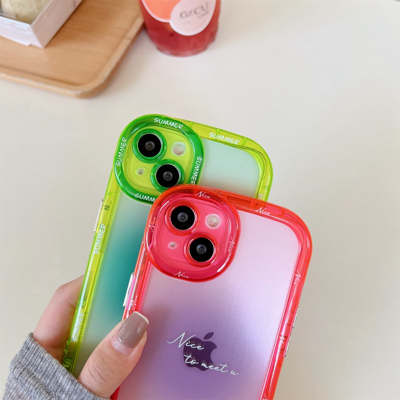 【Fluorescence Case】All New Halo Air Bag Independent Buttons Soft Case IPhone 11 12 13 14 Pro Max Women Girl Fashion Pretty Apple Phone Case ip 14