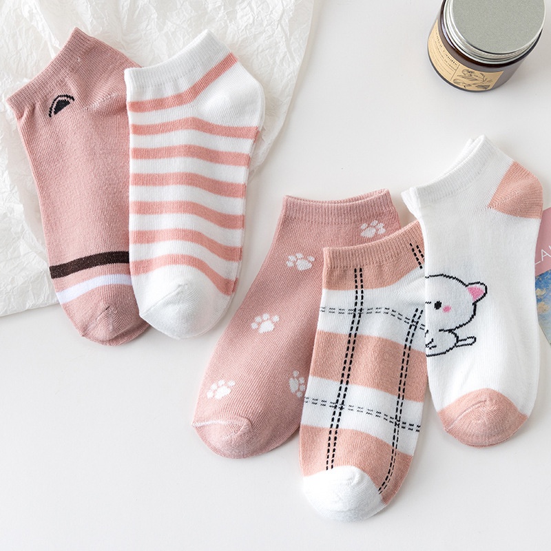 MMM Kaos Kaki Wanita Pendek Semata Kaki 6775 Kaus Kaki Pendek Motif Kartun Kucing Lucu Pink Cat Meow Sarung Kaki Pendek Wanita Ankle Socks Fashion Korea Women Sock Import Murah