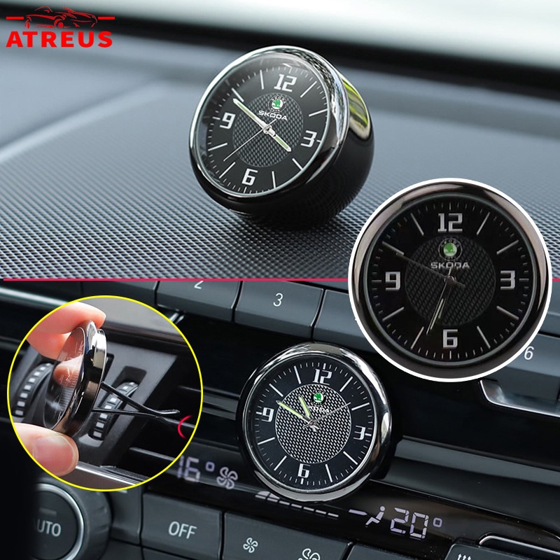 Skoda Mobil Mini Quartz Clock luminous Interior Center Console Vent Clock Dekorasi Untuk Skoda Rapid Kodiaq Octavia 2 3 Fabia Karoq Superb