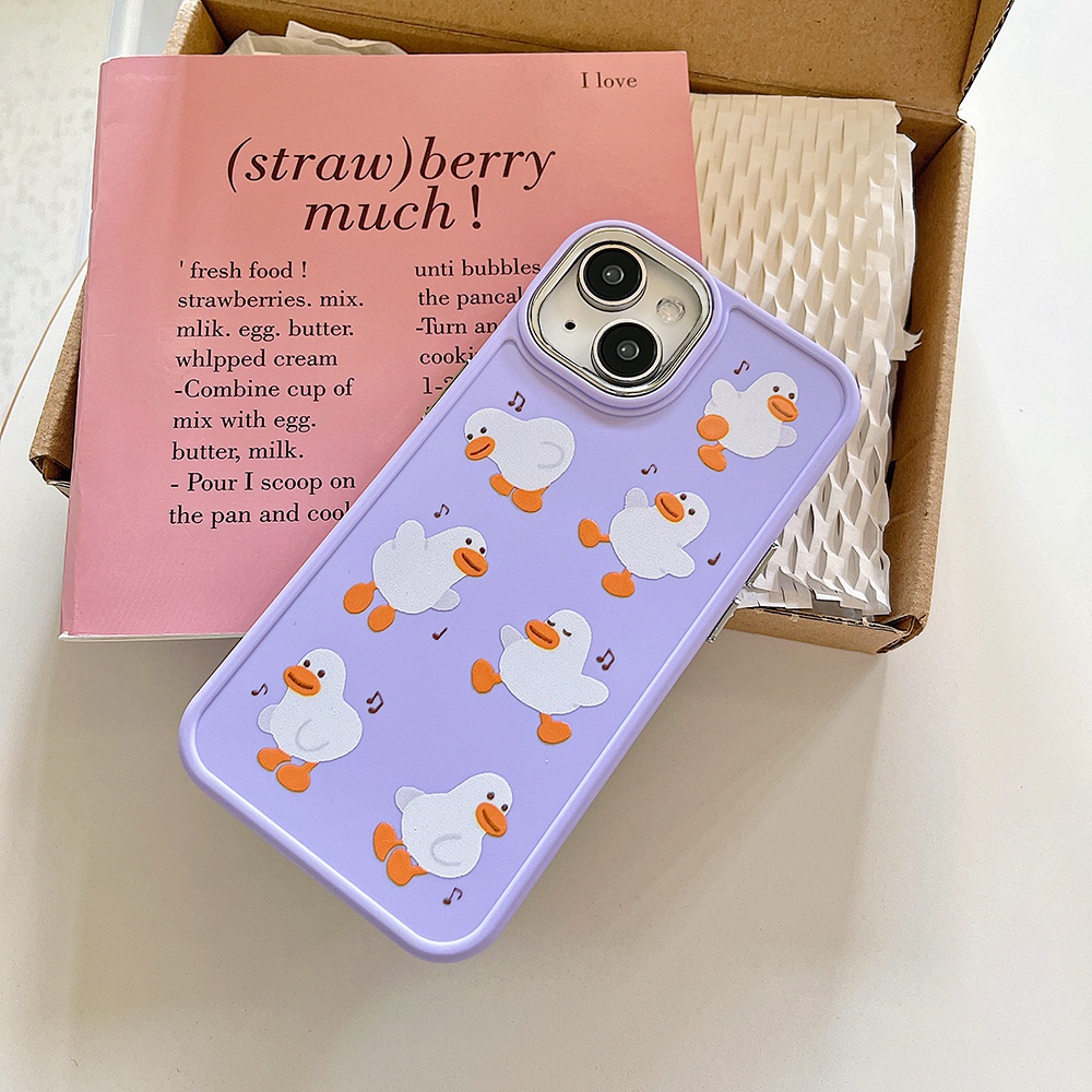 Kartun Happy Duck IPhone Case Kompatibel Untuk Iphone11 Casing14 Pro Max Ip13 12 11 Pro Max 12 Pro Max Shockproof Lembut TPU Belakang Ponsel Cover