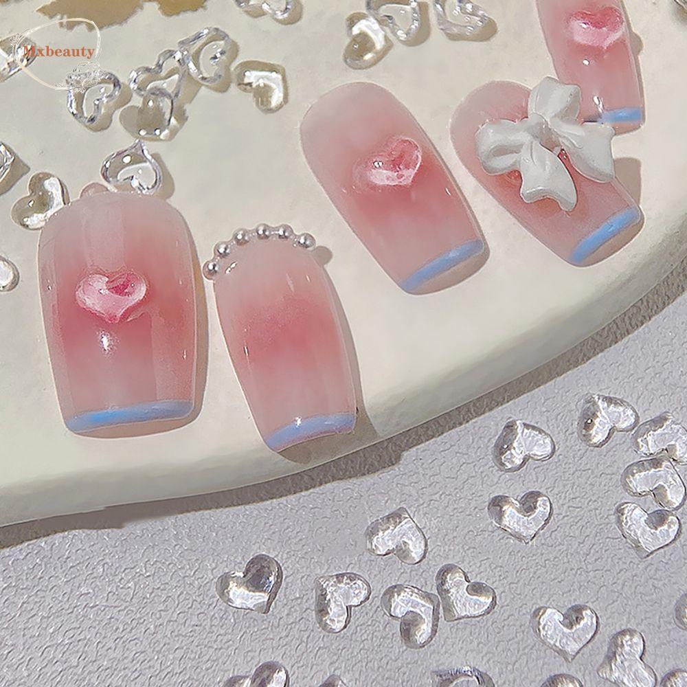 Mxbeauty Pesona Kuku Jantung Transparan Peach Heart 50pcs Cinta Hati Ornamen DIY Craft Nail Rhinestone Manicure Aksesoris