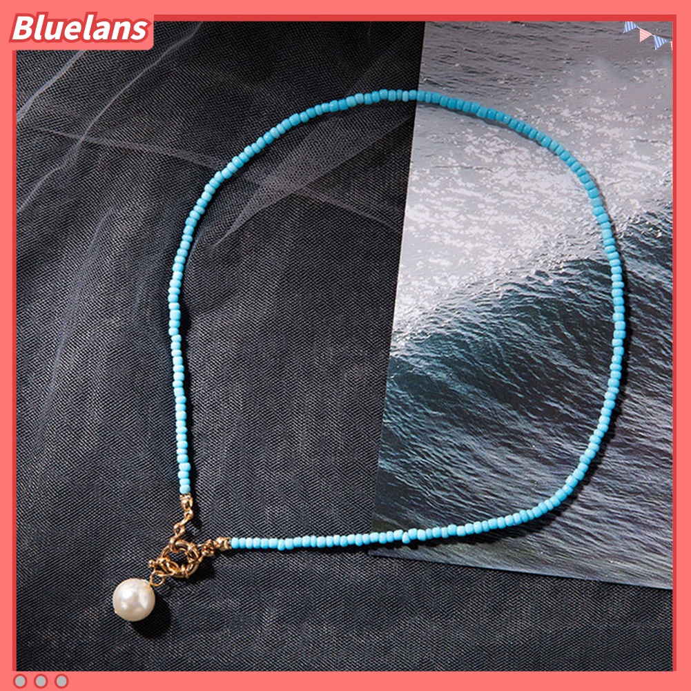 [BLS] Bohemian Wanita Mutiara Imitasi Liontin Manik-Manik Kalung Musim Panas Pantai Perhiasan Hadiah