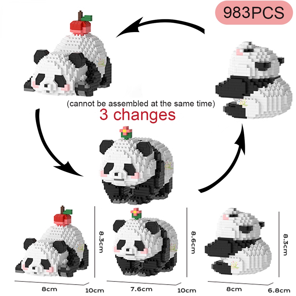 Mainan Puzzle Anak Baru Partikel Kecil Panda Blok Bangunan Model Rakitan Mainan Dekorasi Desktop Mainan Hadiah Hari Anak Hadiah Ulang Tahun