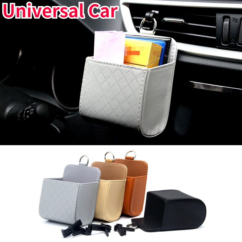 Universal Car Vent Outlet Kotak Tempat Sampah Kulit PU Mobil Handphone Storage Bag Organizer Mobil Gantung Kotak Car Styling 4warna Aksesoris Interior Mobil