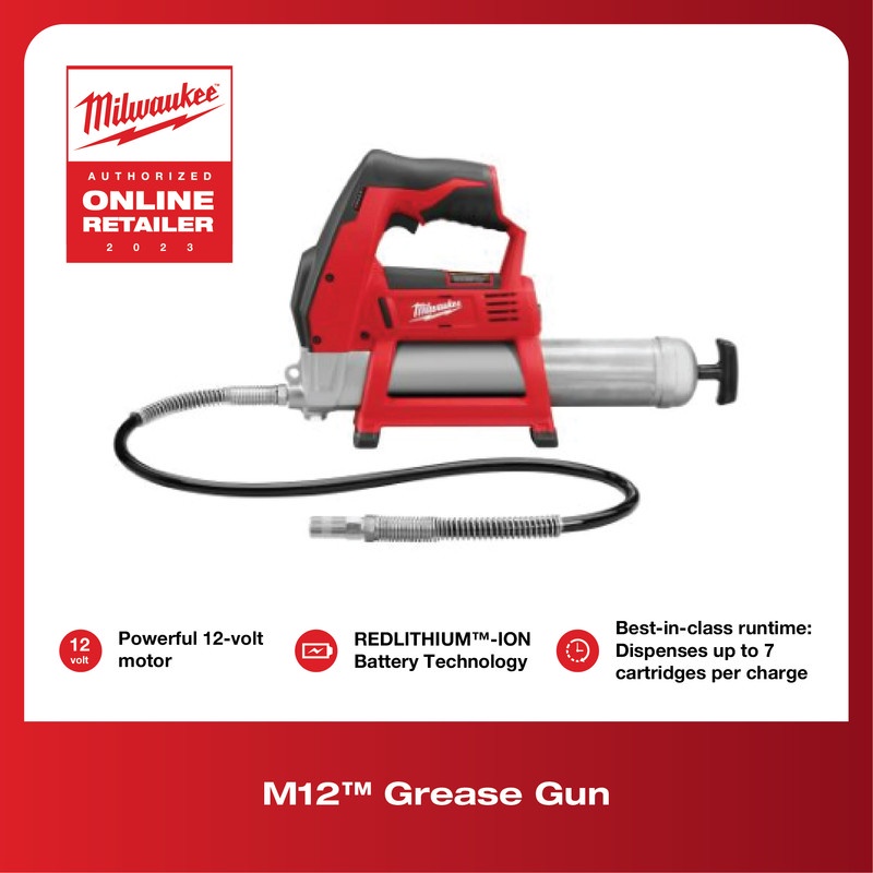 Milwaukee M12 Grease Gun - Tanpa Baterai