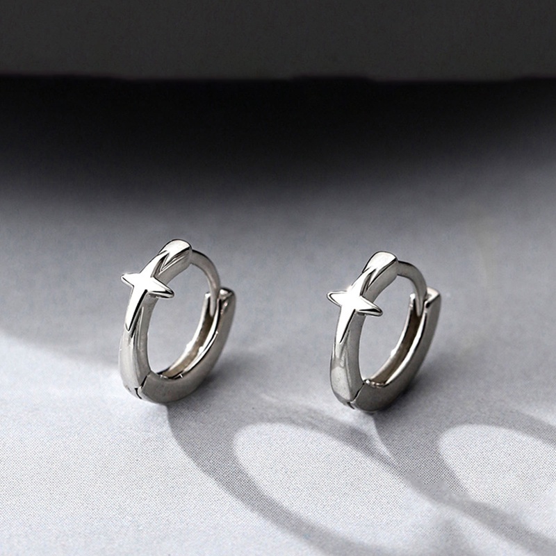 Warna Perak Perhiasan Baru Sederhana Empat-Ponted Cross Star Earrings Untuk Gadis Wanita Fashion Indah Aksesoris Pesta