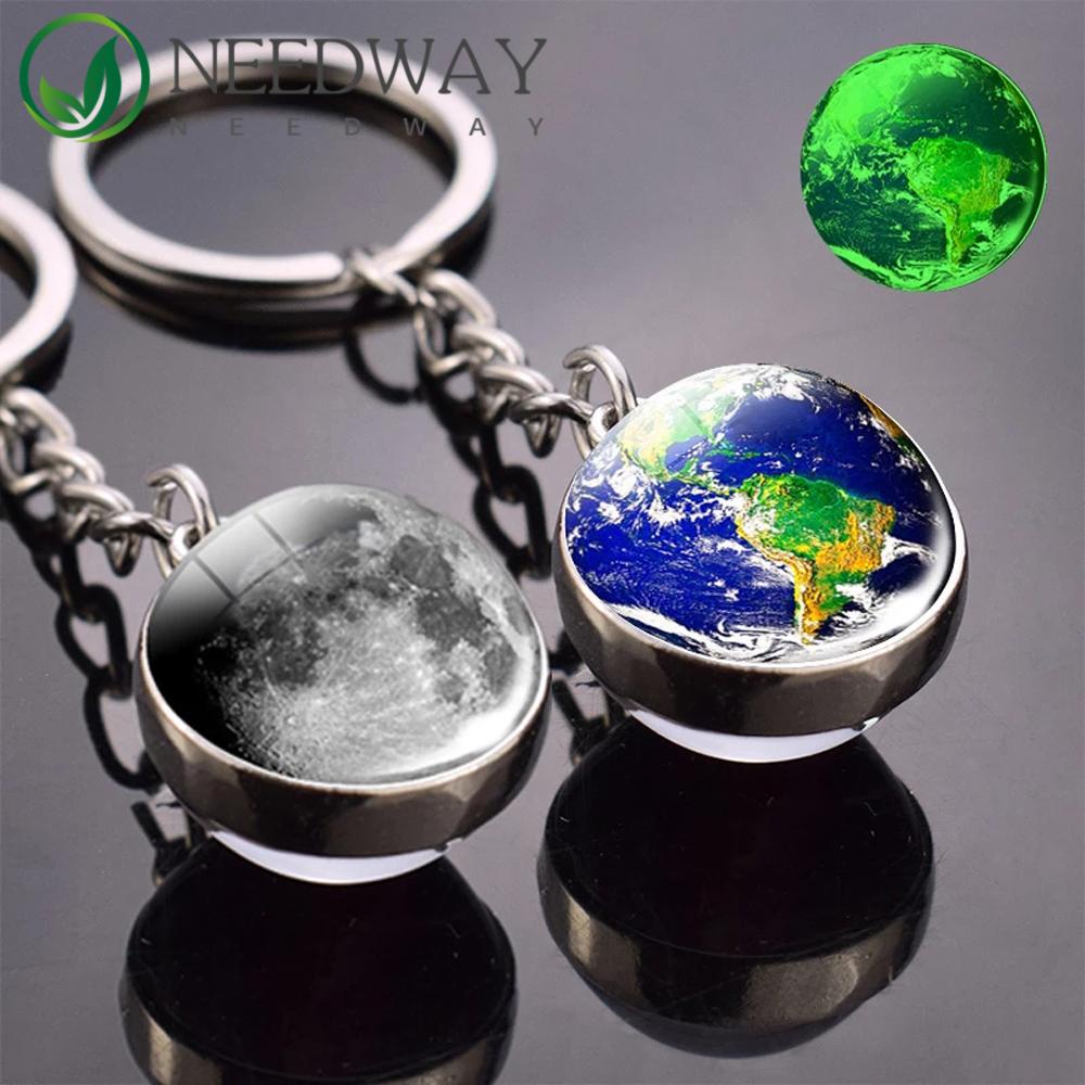 Needway   Planet Keyring Earth Hadiah Ulang Tahun Double Side Galaxy Moon Nebula Luminous