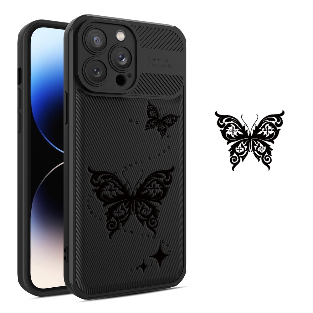 Case Serat Karbon Realme C55 C35 C33 C31 C21Y C25Y RealmeC25 C25S C15 C12 C3 C2 Realme 5 5i 5S 6i C3 Dark Butterfly Cross Grain Phone Case Cover