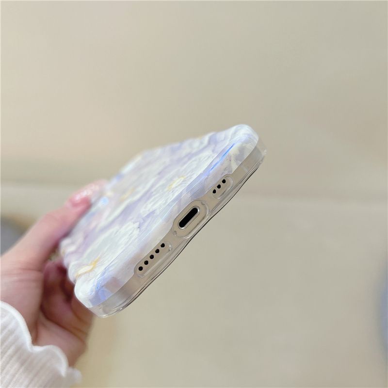 IPHONE Memutar Lukisan Minyak Bunga Bentuk Gelombang Desain Casing Ponsel Kompatibel Dengan Iphone12 13 14 11 Pro Max X Xs Max Xr Fdcx