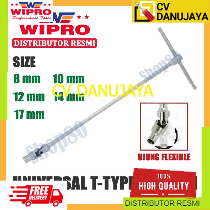 Wipro Universal T type Long Kunci Busi Motor Tipe T Panjang FLeksibel 8 10 12 14 17 mm - 8 mm