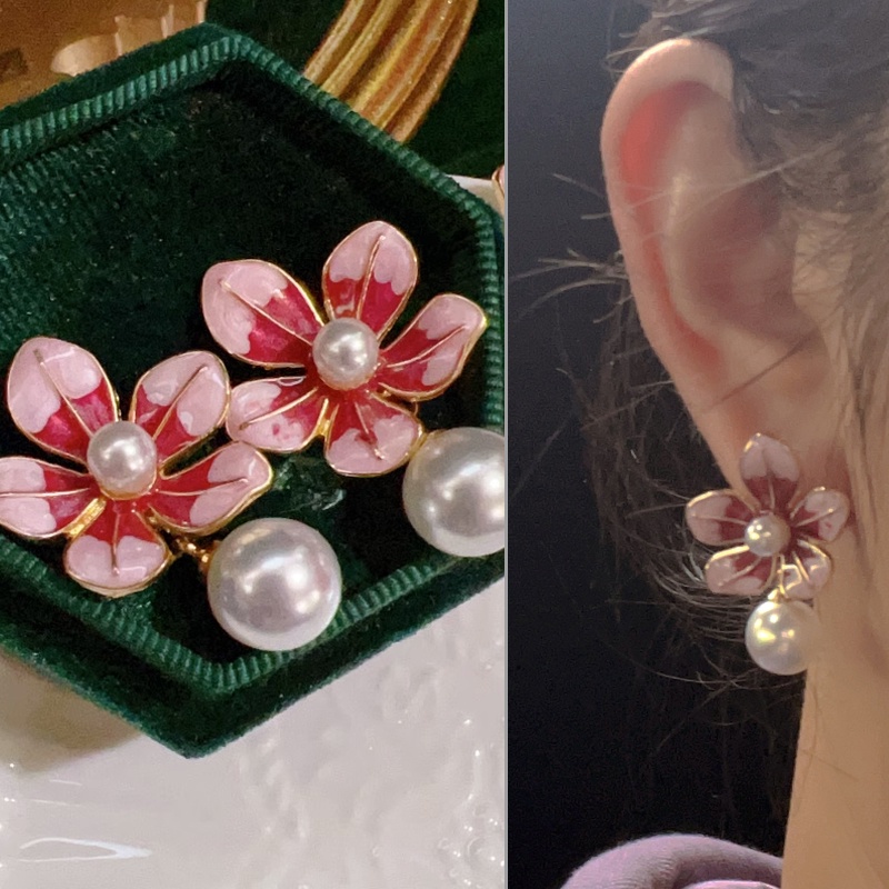 Korea Retro Pink Biru Anting Mutiara Ear Studs Perhiasan Fashion Untuk Wanita Perempuan