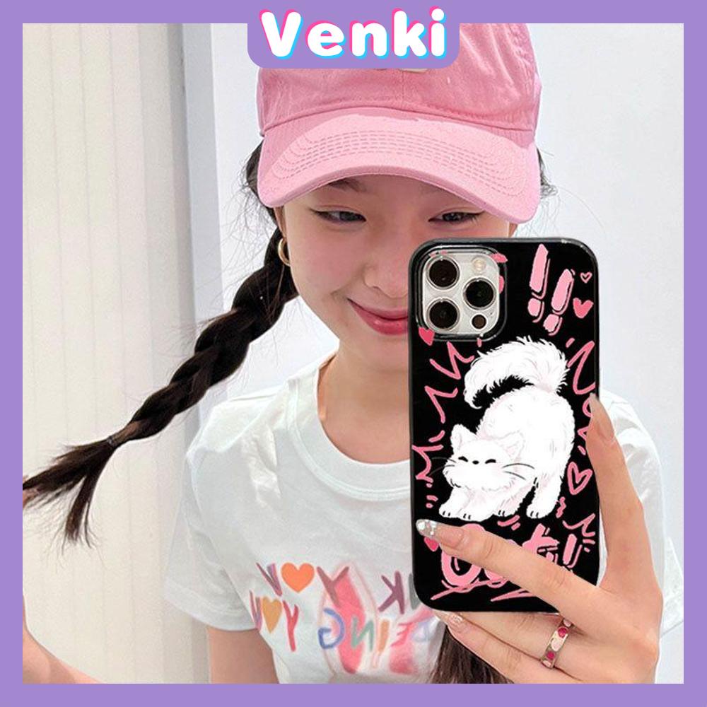 VENKI - Untuk iPhone 11 iPhone Case Hitam Glossy TPU Soft Case Shockproof Protection Camera Pump Cute Cat Dog Kompatibel dengan iPhone 14 13 Pro max 12 Pro Max xr xs max 7 8