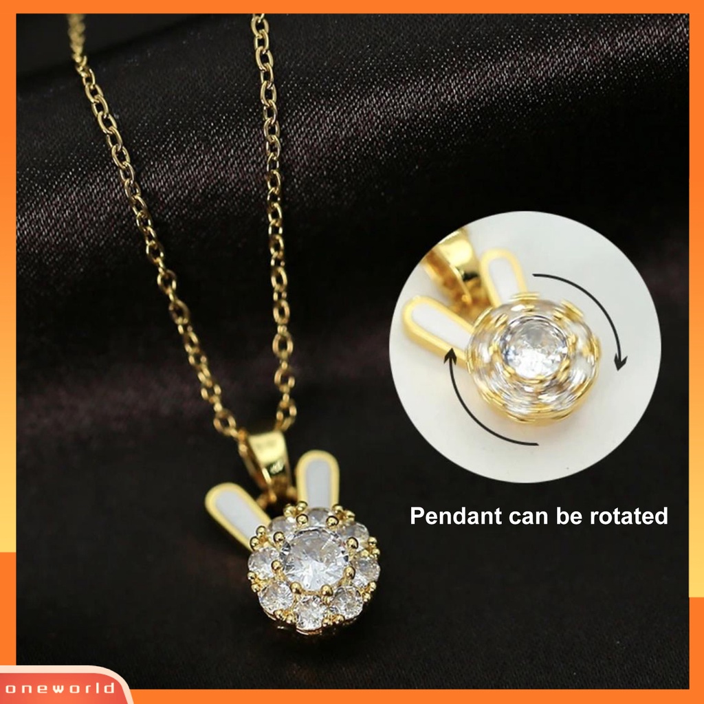 [ONE] Wanita Kalung Kelinci Yang Dapat Diputar Elegan Dainty Golden Slim Rantai Hadiah Mewah Berlian Imitasi Bertatahkan Kelinci Liontin Kalung Fashion Perhiasan