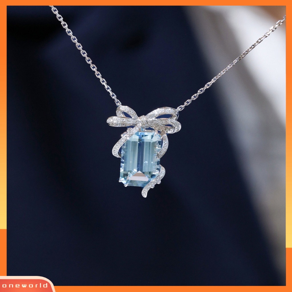 [ONE] Wanita Kalung Busur Cubic Zirconia Perhiasan Semua Pertandingan Tahan Lama Rantai Klavikula Mengkilap Untuk Pesta