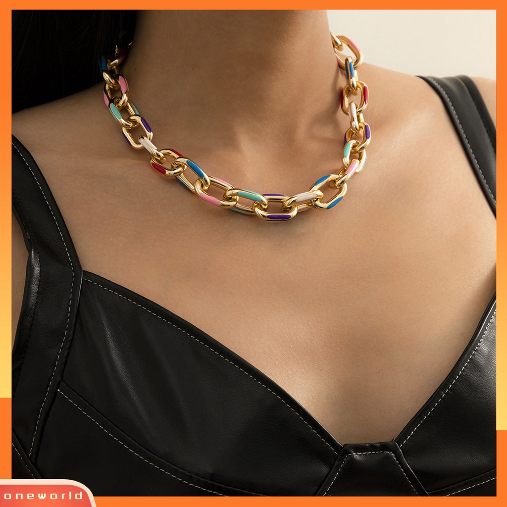 [ONE] Wanita Kalung Rantai Multicolor Perhiasan Berlebihan Electroplating Choker Gelang Untuk Pesta Cocktail