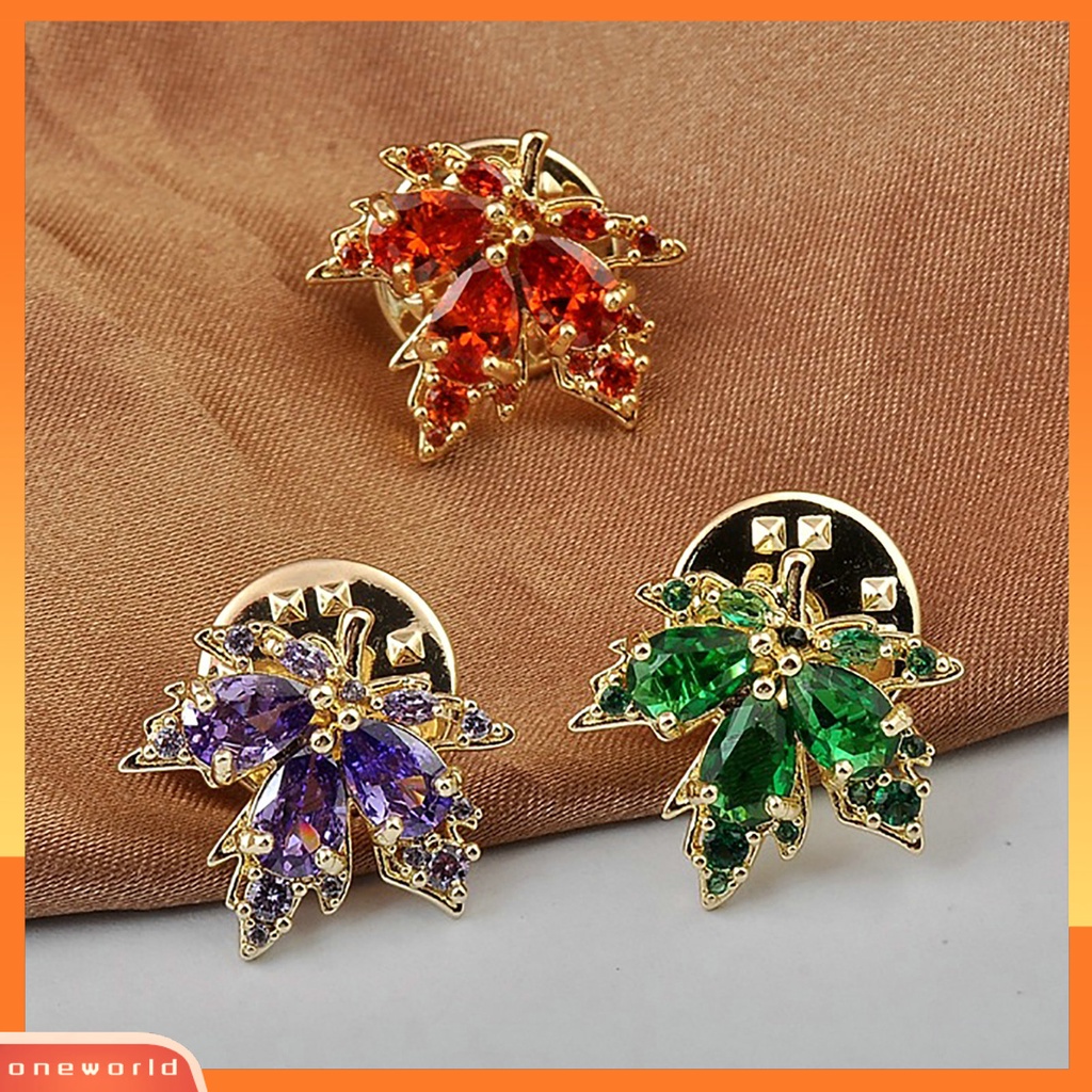 [ONE] Lencana Pin Temperamen Electroplating Berlian Imitasi Bentuk Geometris Hias Berdandan Tahan Karat Warna-Warni Cubic Zirconia Maple Daun Bros Aksesoris Pakaian