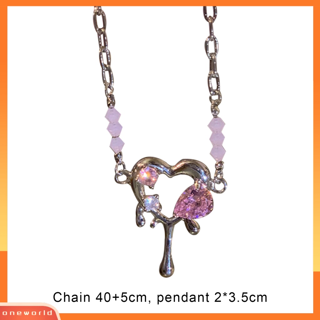 [ONE] Rantai Ekstensi Dapat Disesuaikan Paduan Lady Kalung Pink Cubic Zirconia Jantung Liontin Choker Kalung Perhiasan Aksesori