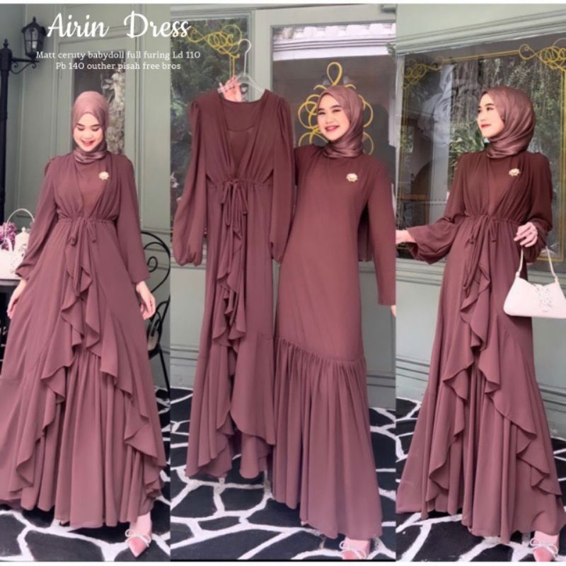 Cod Airin dress/gamis maxy/gamis set outer/gamis ceruty/gamis polos/gamis premium/gamis kekinian/gam