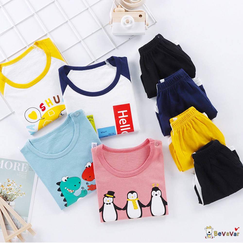 BEVAVAR Setelan Anak Import Motif Karakter Baju Bayi Set /Stelan Baju Anak