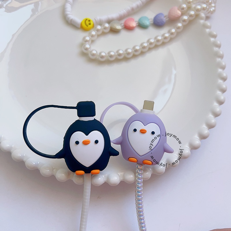 Cute Penguin Pelindung Kabel Penutup Kabel Cas Anti Putus Dengan Tutup Tahan Debu Untuk IP