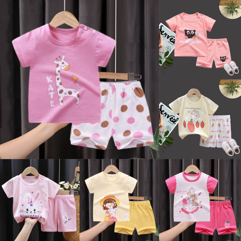 HappyOliver KIDS SUIT PENDEK Setelan Anak Bahan Kaos Lengan + Celana Berkualitas Import ebv cewek new5