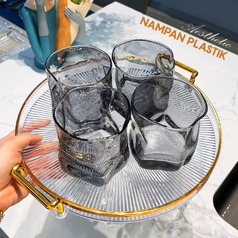 【COD】Nordic Luxury Tray/Dekorasi Nampan Tray Mewah/Luxury Tray/Nampan Dengan Pegangan Handle Gold/Snack Fruit Tray