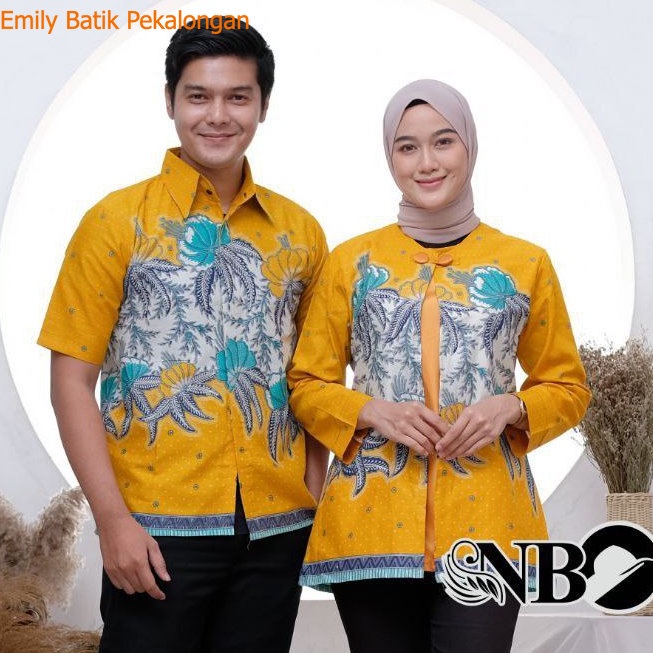 Baju Batik Couple Pasangan Motif Ayu Bening Kuning Lengan Pendek Katun