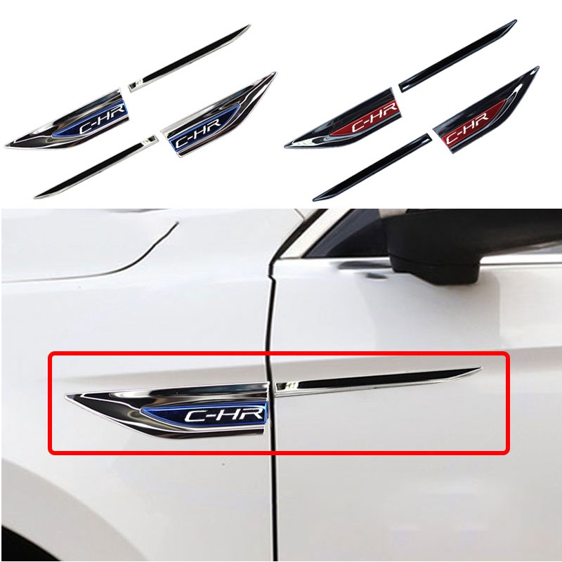 1set Stiker Logo Samping Fender Pintu Mobil Stainless Steel (Kiri Kanan) Untuk Aksesoris Toyota CHR CH-R