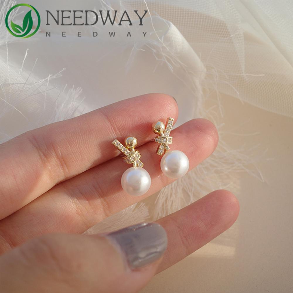 Needway   Anting Mutiara Wanita Wanita Elegan Fashion Perhiasan Temperamen Manis