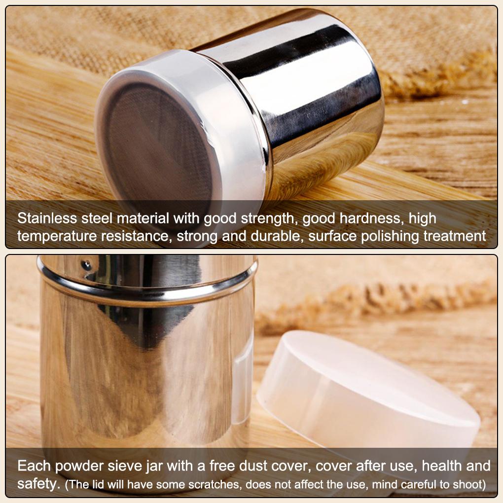 Pengocok Coklat Poles Stainless Steel Tahan Panas Handy Coffee Sifter Sugar Seasoning Dapat Aksesoris Dengan Tutup