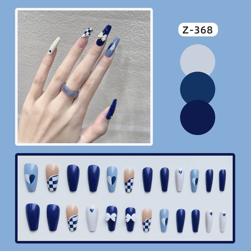 X60 24 Pcs DIY Kuku Palsu French Cool Finger Nail Art Stiker Kuku Palsu