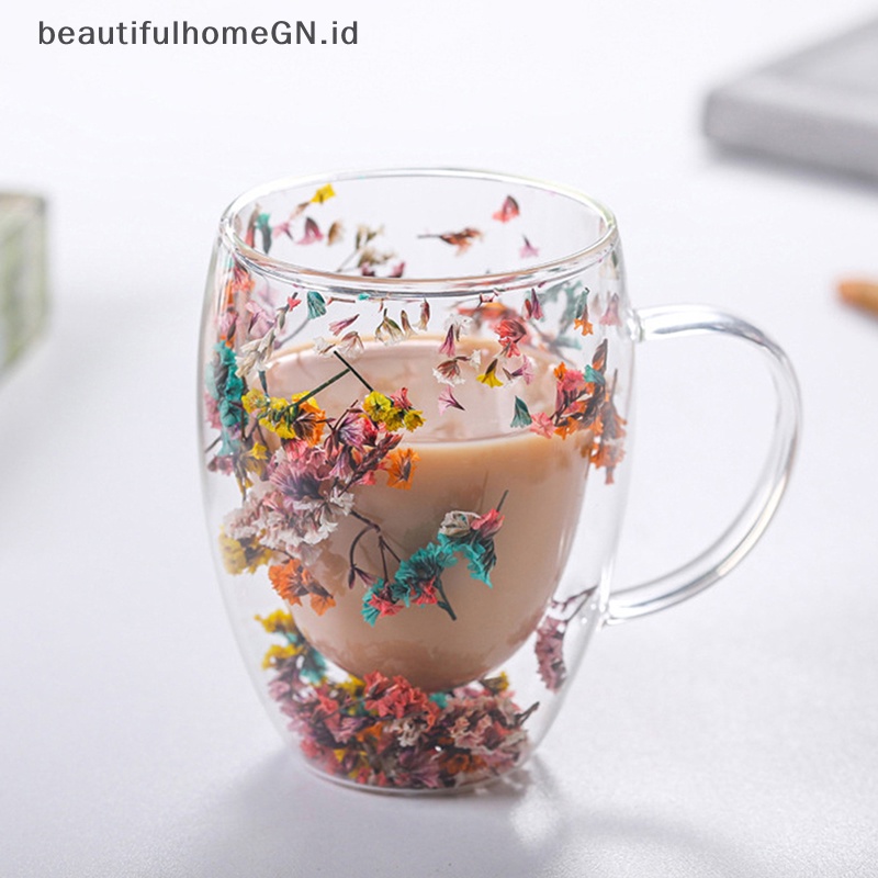 {Cantik} Gelas Mug Cangkir Double Wall Dengan Isian Glitters Keong Sea Snail~