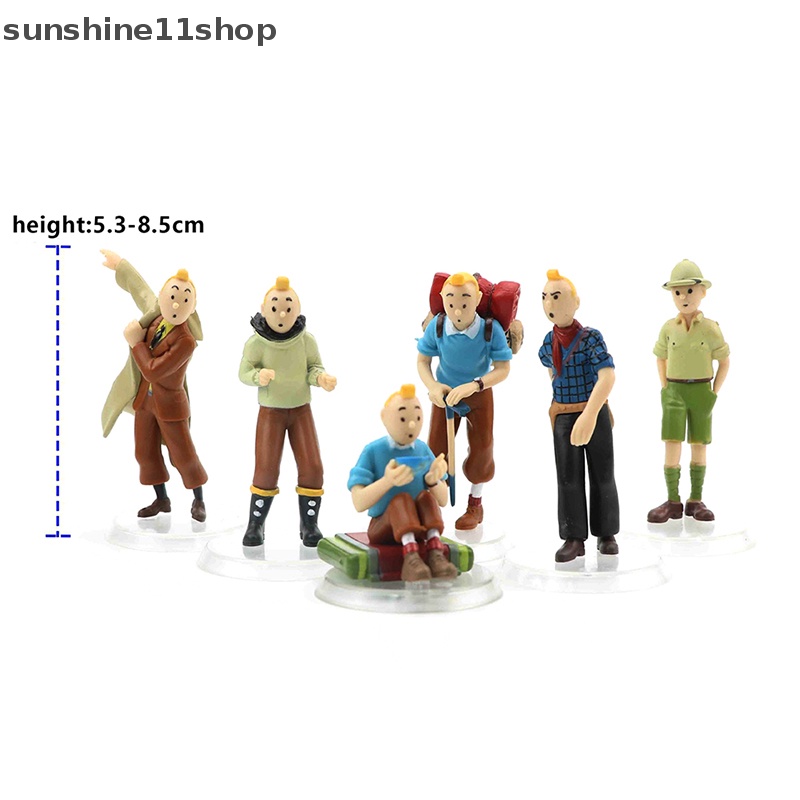 Sho 6pcs /Set 8cm Anime Kartun The Adventures Of Tin Action Figure Lucu Comic Tin Milou Dupont PVC Mainan Hadiah Untuk Anak N
