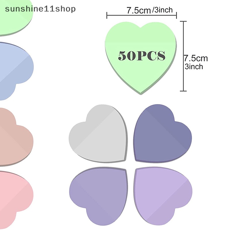 Sho 50PCS Heart Transparan Sticky Notes Memo Pad Notepads Stiker Kertas To Do List Tahan Air PET Untuk Alat Tulis Kantor Siswa N