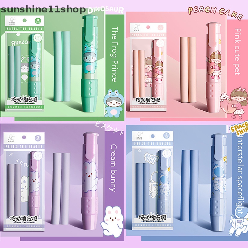 Sho 3pcs /set Pen Eraser Retractable Press Crumb-free Pensil Karet Koreksi Perlengkapan Alat Tulis Sekolah Erasers Soft Art Pen Eraser N