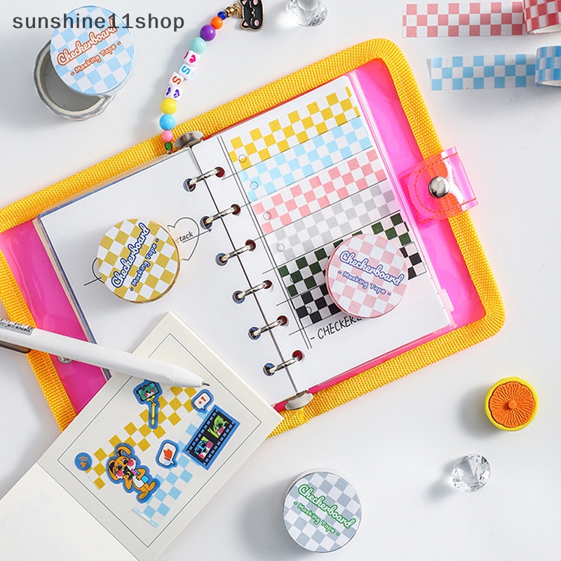 Sho 1roll Checkerboard Washi Tape Untuk DIY Jurnal Scrapbooking Diary Planners Perlengkapan Kerajinan Tangan N