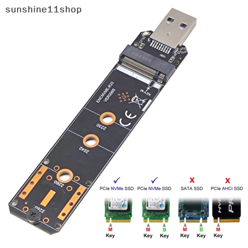 Sho NVMe USB Adapter M.2 NVMe to USB 3.1 SSD Adapter 10Gbps USB3.1 Gen 2rtl9210 Chip Untuk Kunci M2 NVMe 2230 2242 2260 2280 M.2 SSD N