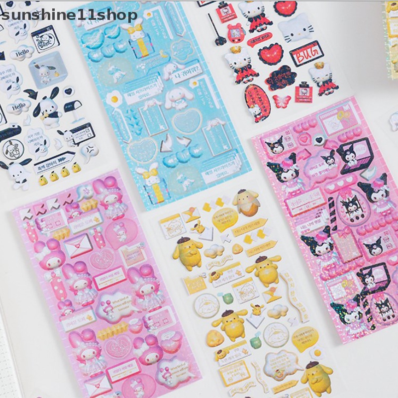 Sho 2pcs Anime Hello Kitty Kartun Lucu DIY Akun Tangan Pvc Transparan Bronzing Dekorasi Sticker Pack Bahan Scrapbook Stiker N