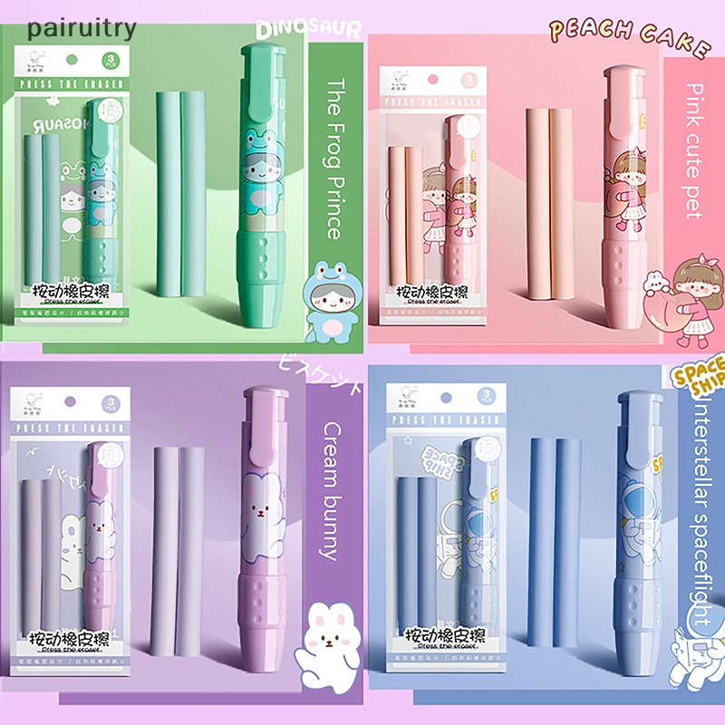 Prt 3pcs /set Pen Eraser Retractable Press Crumb-free Pensil Karet Koreksi Perlengkapan Alat Tulis Sekolah Erasers Soft Art Pen Eraser PRT