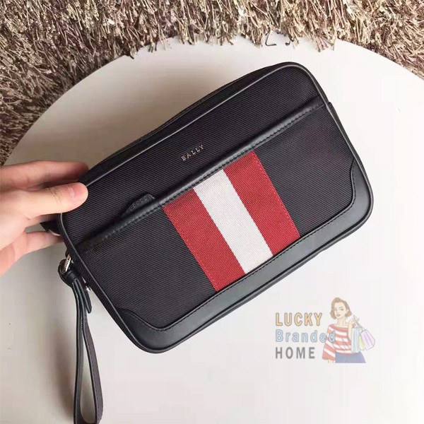 Tas Bally Men Caliros Clutch Bag Black Stripe Original Bally 100%