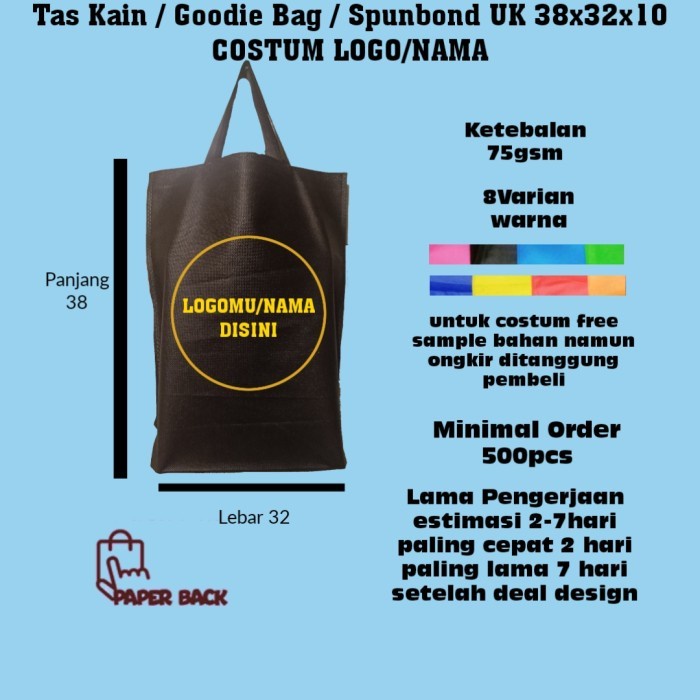 

Goodie Bag Costum Logo & Nama Toko / Spundbond Costum 38x32x10