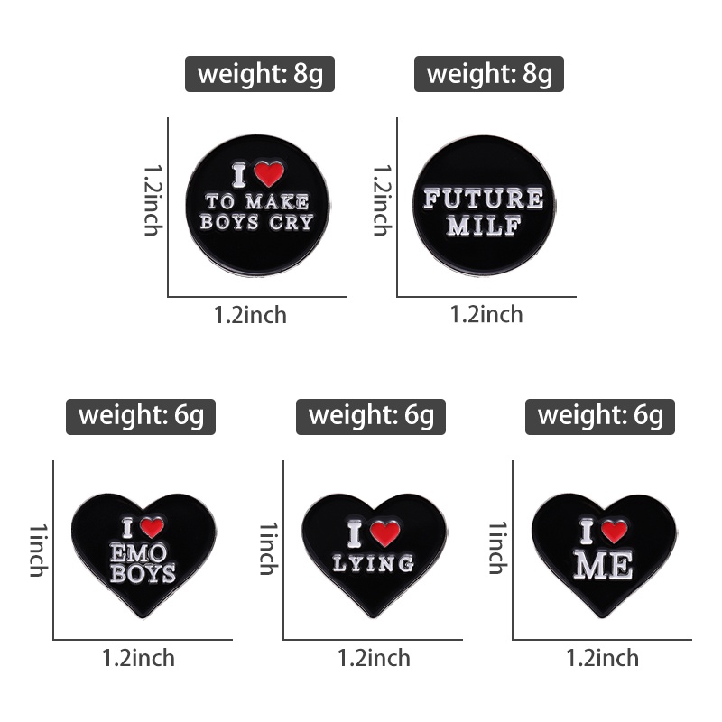 I Love Emo Anak Laki-Laki Enamel Pin Bros Kreatif I Love Teks Hitam Jantung Bros Kerah Lencana Humor Perhiasan Hadiah Untuk Teman