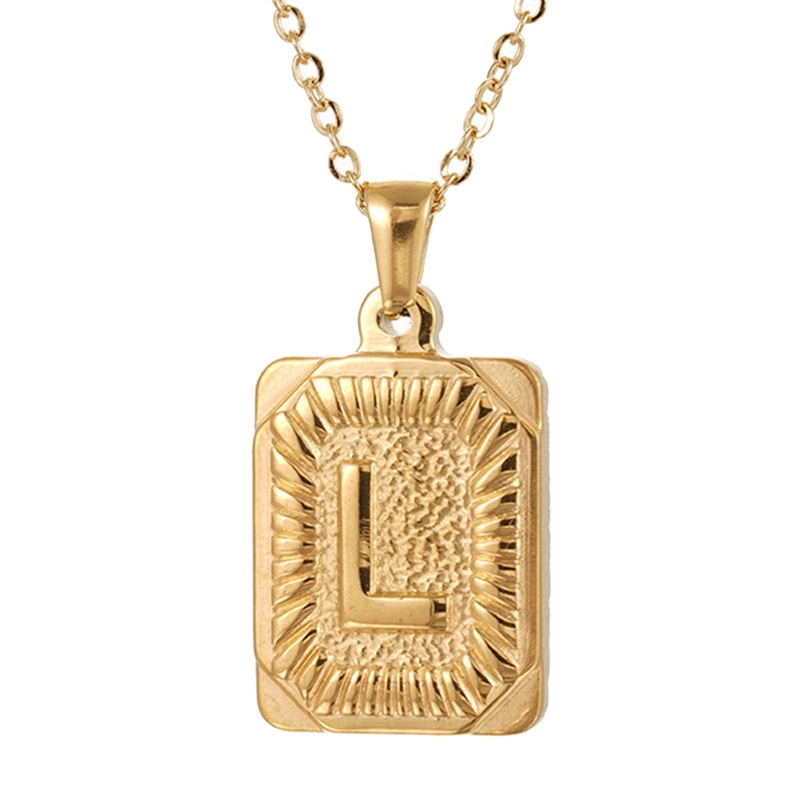 Kalung Huruf Persegi Anti Karat Fashion Kreatif Baja Titanium Huruf Liontin Kalung Wanita Perhiasan Aksesori